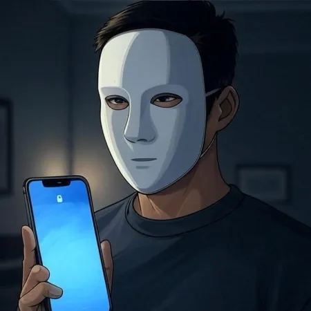 Osoba koja nosi beli masku i drži pametan telefon sa uključenim ekranom zaključavanja.